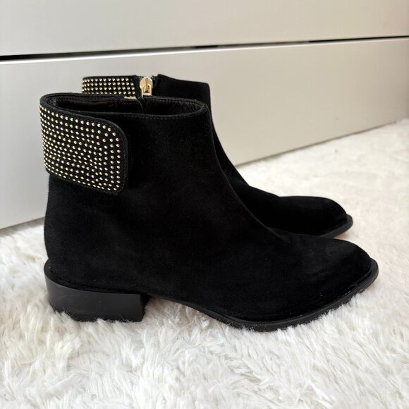 Capezzani Black Suede Ankle Booties With Gold Studding Size 37 - Picture 1 of 12